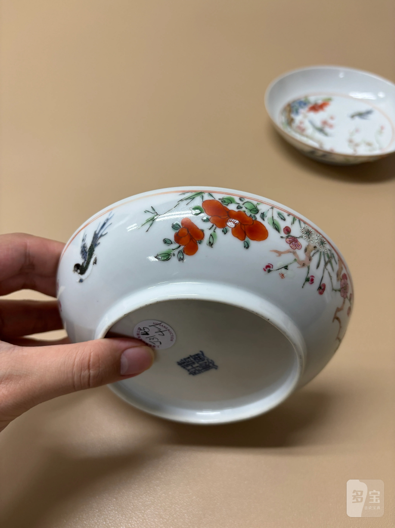 清乾隆 粉彩花鸟纹盘一对 - 图9